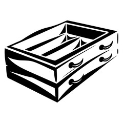 Black and white drawing of a chest of drawers, classic style