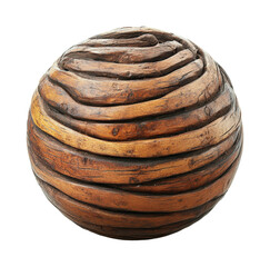 Artistic wooden sphere sculpture decorative object isolated on transparent background