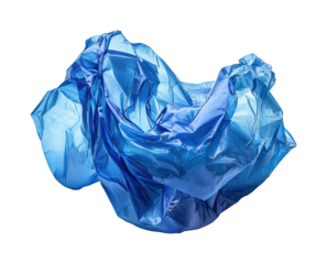 Dynamic blue plastic wrapping abstract view isolated on transparent background