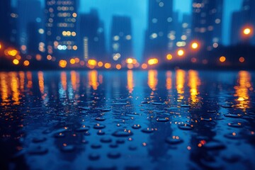 Night city rain reflection.