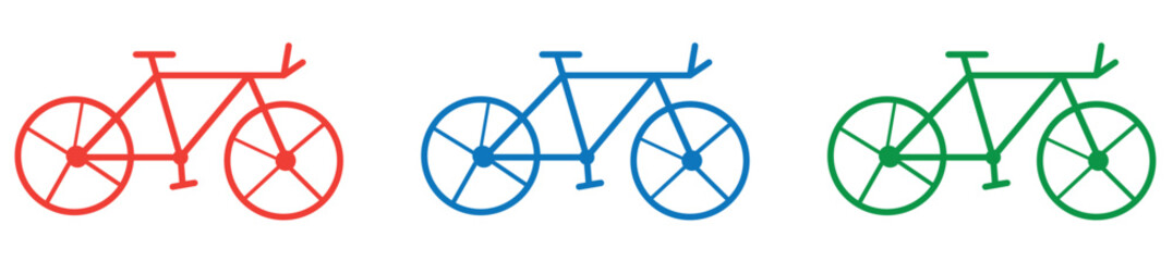 set of bicycle icon in line art style, silhouette of a bicycle.
