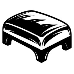 Black and White Illustration of a Footstool or Ottoman with Curved Legs