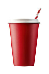 Refreshing drink in red cup with straw bright isolated on transparent background