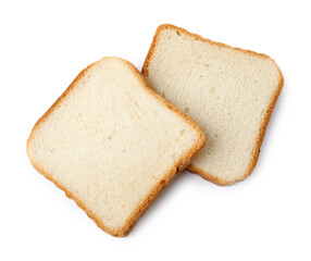 Piece of fresh toast bread isolated on white, top view