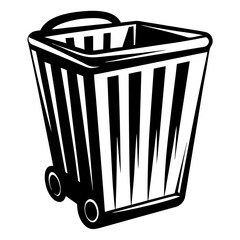 Stylized Black and White Shopping Basket on Wheels with Bold Lines