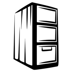 Minimalist Black and White Illustration of a Three Drawer Storage Unit