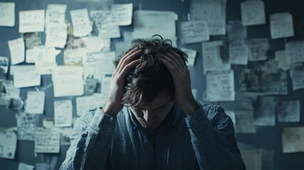 A young man etched with worry and sadness, stress situation