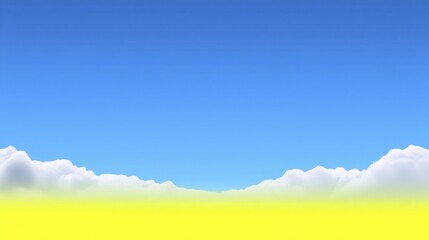 Vibrant Blue Sky with Billowing White Clouds over Golden Ground - Peaceful Background Scene, Outdoor Nature Graphic