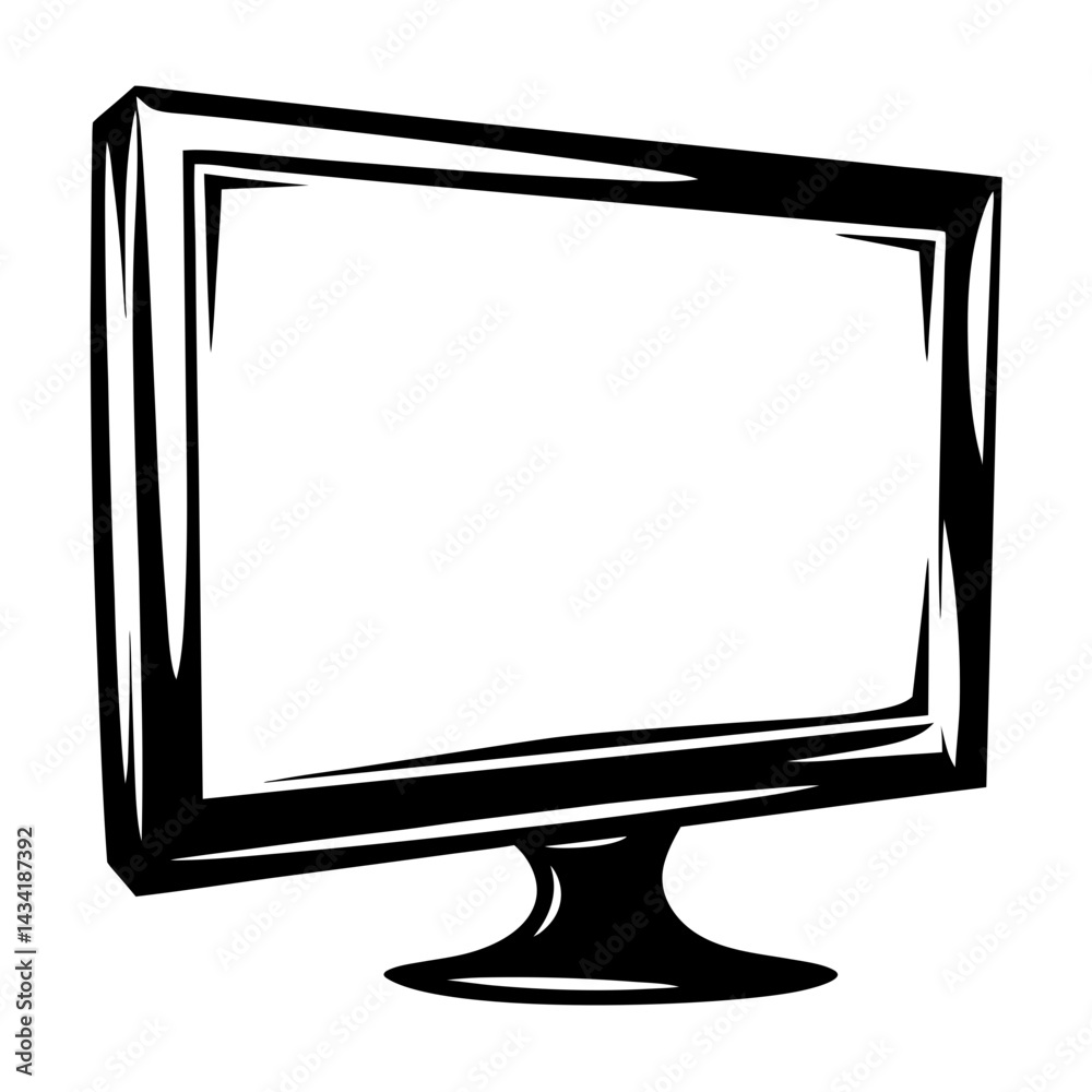 Poster abstract monochrome computer monitor with flat screen and angular design elements