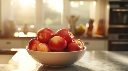 Fresh red apples in bowl kitchen