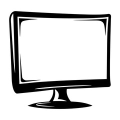 Cartoonish old school monitor design with thick black borders and stand