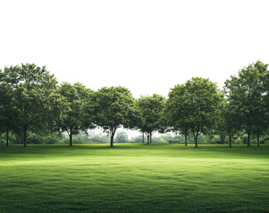 Relaxing nature scene with lush green trees calm meadow daylight view isolated on transparent background
