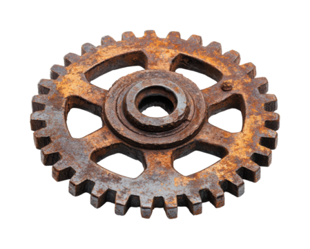 Rusty gear mechanism industrial vintage design isolated on transparent background