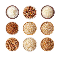 Exploring diverse rice varieties kitchen food clean aerial view isolated on transparent background