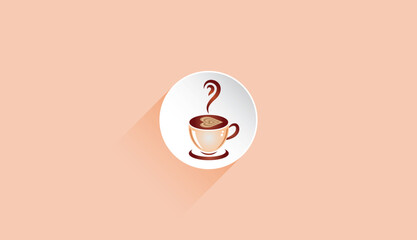 3d design hot coffee cup logo vector illustration design on brown background.