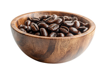 Roasted coffee beans wooden bowl food natural light isolated on transparent background