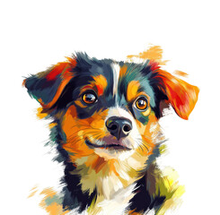 Playful dog portrait home digital vibrant colors isolated on transparent background