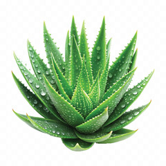 realistic green aloe vera  plant with water droplets isolated on white background