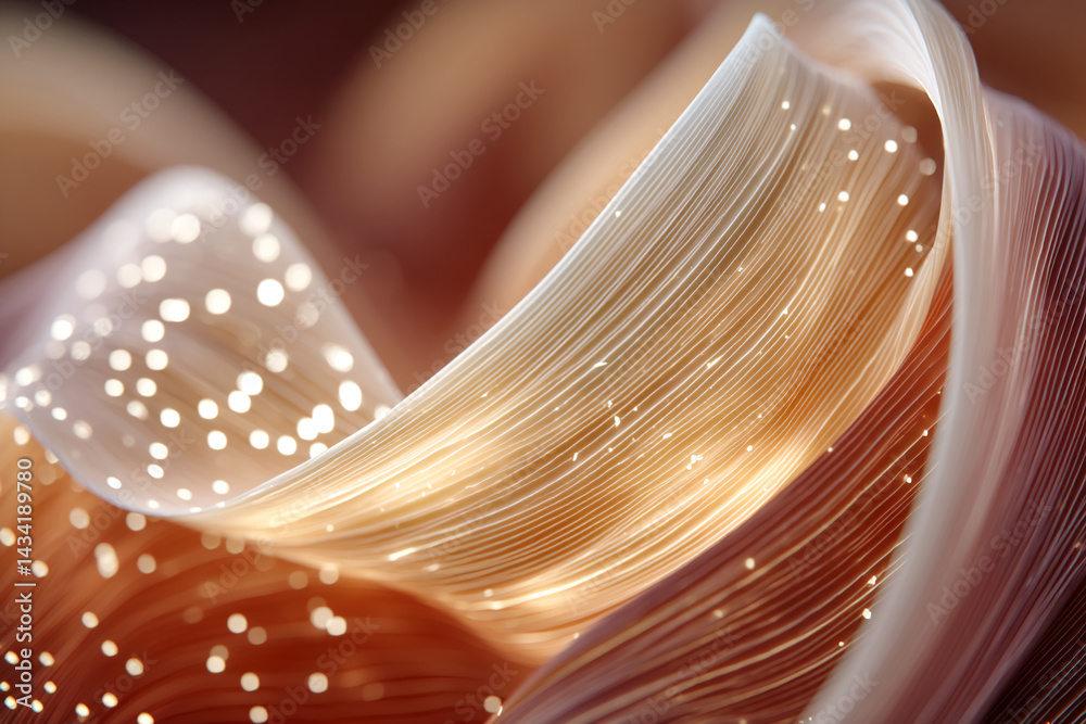 Aufkleber abstract image of flowing, layered fabric with peach and white tones, illuminated by soft light, sug