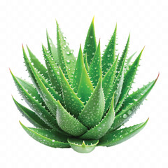 realistic green aloe vera  plant with water droplets isolated on white background
