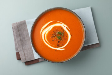 Tomato Soup garnished with fresh cream 