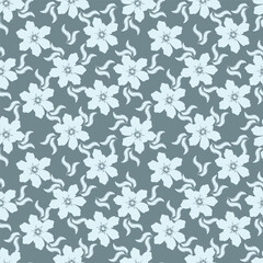 Fototapeta premium Vintage Floral patterns seamless background border embroidery ethnic batik retro. Flower motifs paisley batik. Blue silhouette watercolour flowers ikat design hand drawn. Vector illustration