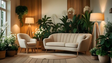 Stylish Scandinavian Living Room with Natural Wood and Warm Neutral Tones