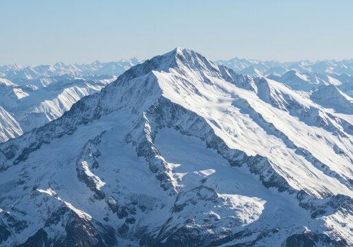 Snowy mountain range aerial view isolated on white background