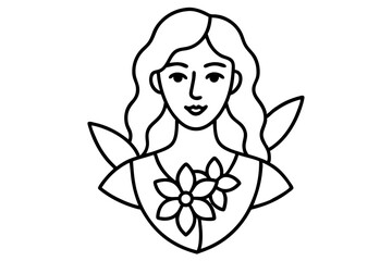 Obraz premium Artistic Woman with Flowers - Line Art Vector Illustration