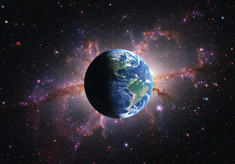 Fototapeta premium Earth in Space: Nebula and Planet Image