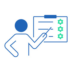 Task Assignment with Settings. Person pointing to clipboard with gears for managing technical tasks