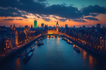 Fototapeta premium London skyline at dusk with big ben and thames river view