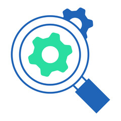 Gear Focus Magnifier. Magnifying glass over gear icon for analyzing settings or inspecting configuration