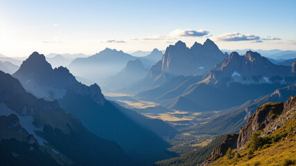 The image shows a breathtaking view of the Dolomites from the top of a mountain