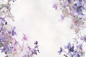 Floral arrangement with soft purple and white hues creating a delicate floral border