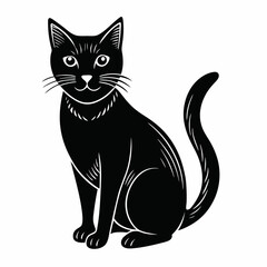 Obraz premium A silhouette of a black cat walking against a stark white background. The minimalist design emphasizes contrast and elegant feline motion.