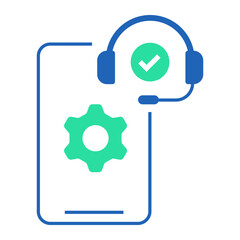 Mobile Support Configuration. Smartphone with headset and gear icon for mobile-based support setup