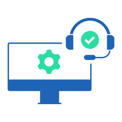 Desktop with Support Verification. Monitor with gear and verified headset indicating trusted desktop support