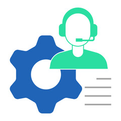 Technical Support Male. Male agent with gear symbol for providing technical troubleshooting support