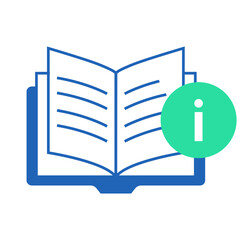 Knowledge Base Information. Open book with info icon representing searchable help articles Self-Service, Articles, Information Access