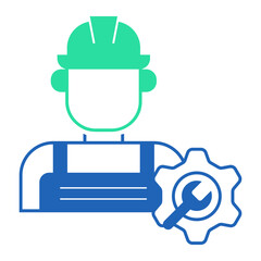 Maintenance Technician Support. Person with gear and tools icon for hardware or software support tasks