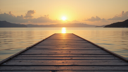 Obraz premium The image shows a wooden pier stretching out into the ocean at sunset