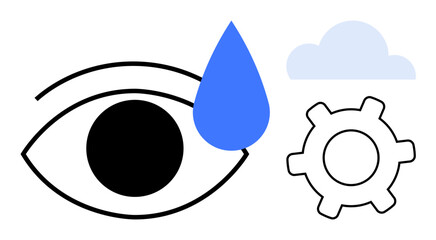 Eye and tear signify emotion or vision, gear represents technology or process, and cloud symbolizes connectivity or data storage. Ideal for creativity, innovation, emotion, vision, technology, mental