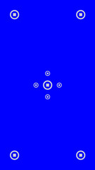 Blue screen, chromakey background. Blank blue background with VFX motion tracking markers. Chroma key background for keying, motion graphic and video effects.