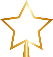 Golden glitter star tree topper, sparkling with festive shine, ideal for decorating Christmas trees and adding a touch of elegance to holiday decor. Isolated on transparent background, png file.