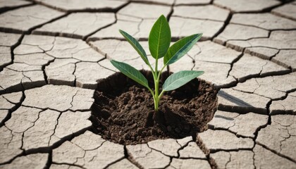 A small plant in parched soil