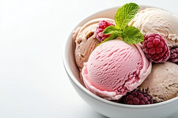 Mix ice cream in a bowl. AI generated illustration.