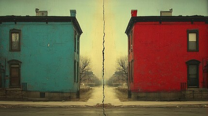 Contrasting colored houses face each other