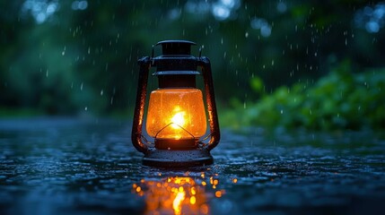 Old Lantern in Rain
