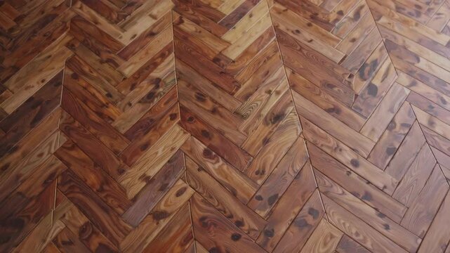 Dynamic transition across herringbone wooden pattern with intricate details and rich textures